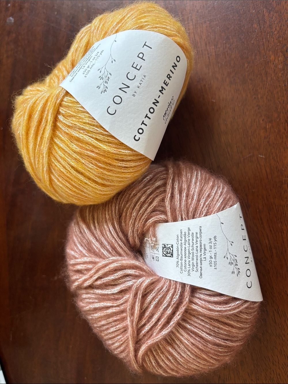 Concept by Katia Cotton-Merino Yarn Duo in Yellow & Blush